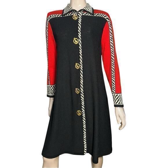 Antonella Preve Vintage 80’s Size L Black Red White Cotton Knit Abstract Dress